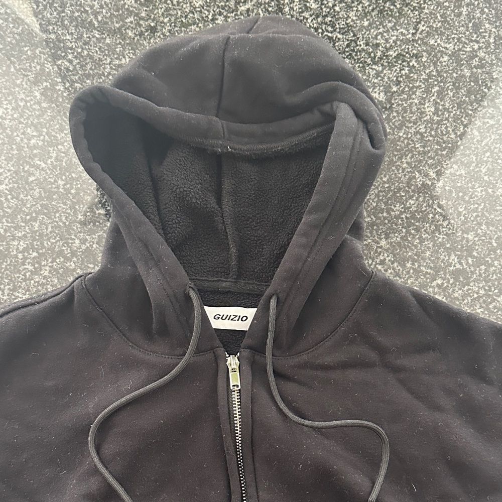 Guizio Cropped Black Zip Hoodie Size Small